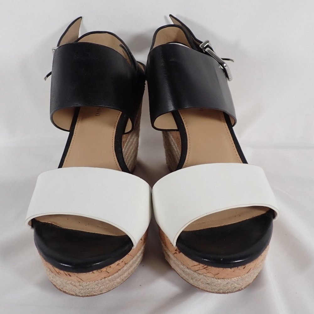 Antonio Melani Woman's 9M Leather Black and White Cork/Jute Wedge sandals - Picture 4 of 9